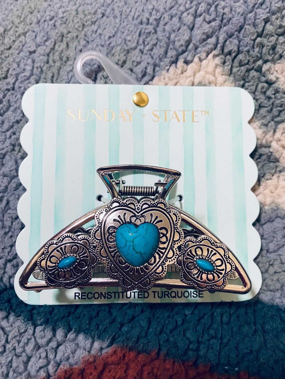 NEW Beautiful Silver with Turquoise Heart Hair Claw Clip